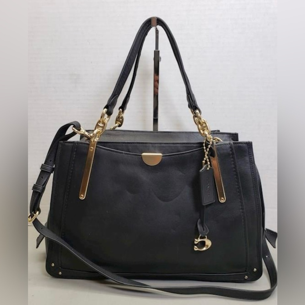 COACH Dreamer 36 Black Smooth Leather Satchel Gold - Picture 2 of 11